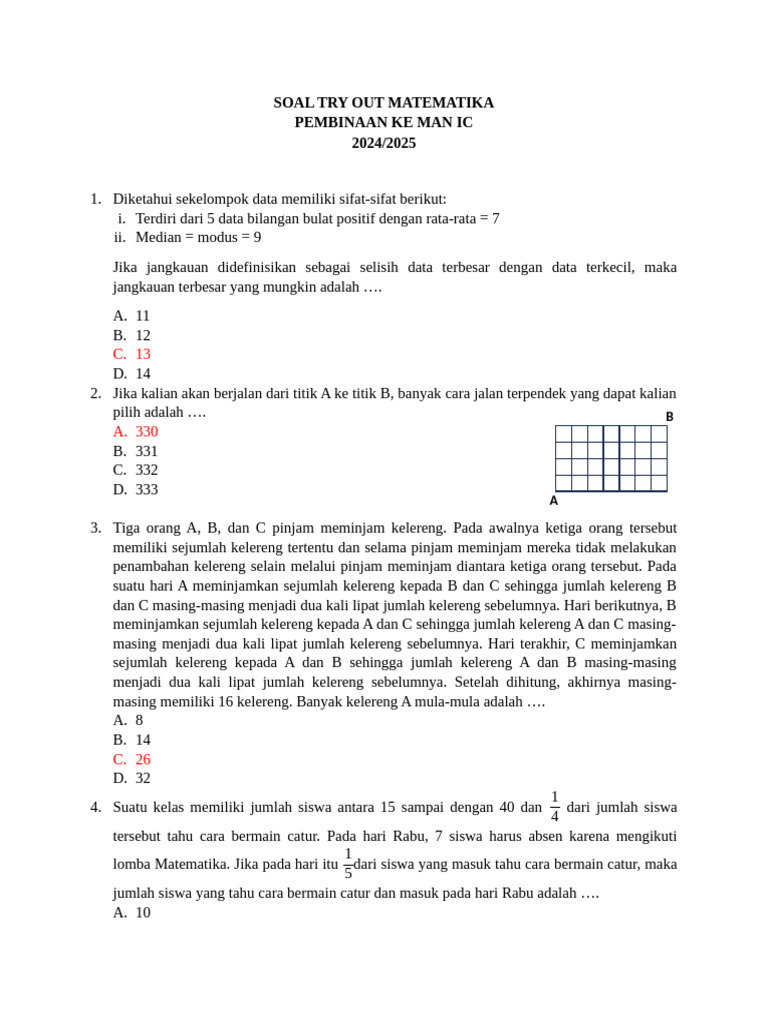 Soal Try Out Matematika 2024/2025 | PDF