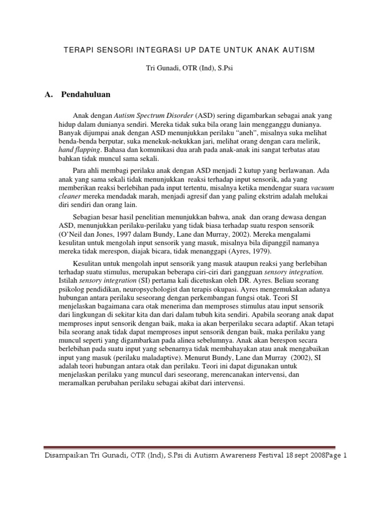 Terapi Sensori Integrasi Up Date Untuk Anak Autism | PDF