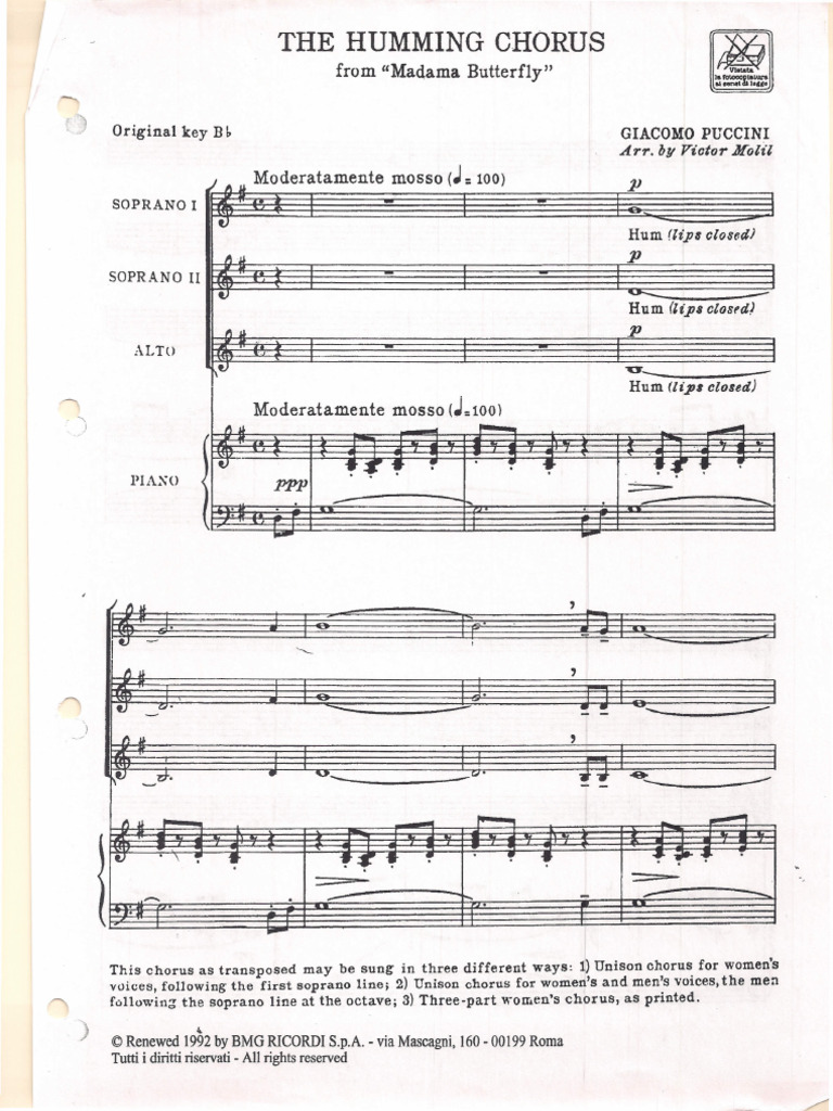 Puccini Humming - Chorus SheetMusicCC | PDF | Vocal Music