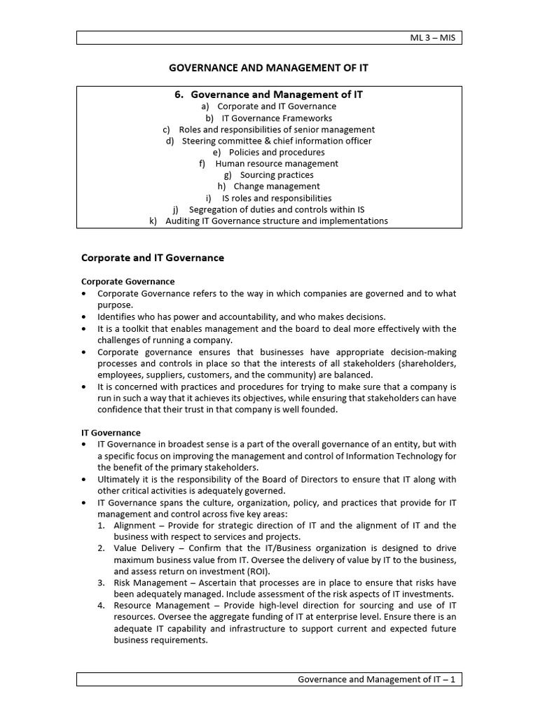 IT Governance and Management Frameworks | PDF | Governance ...
