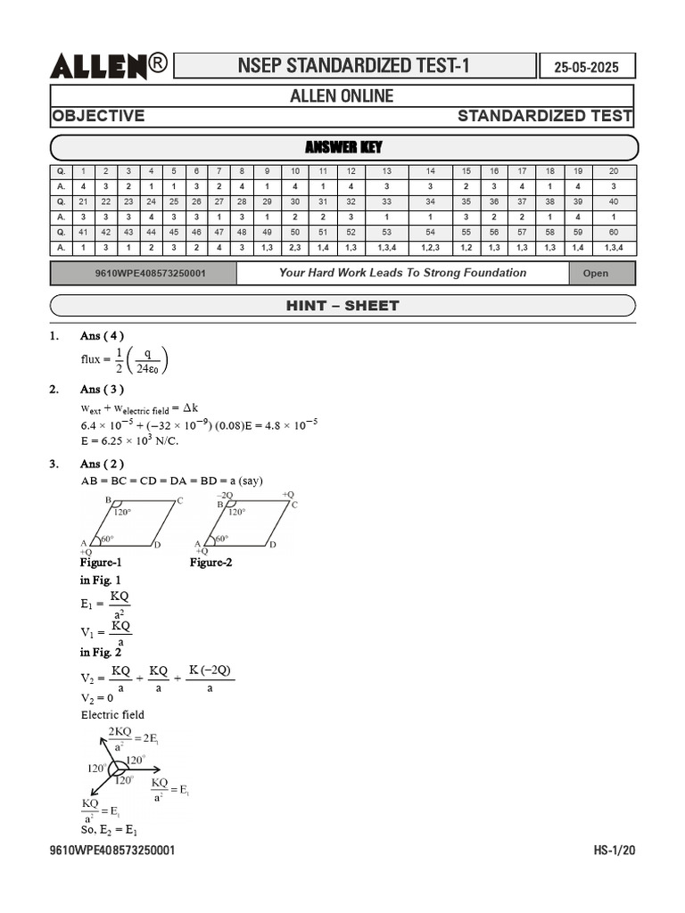 NSEP Standardized Test Answers | PDF | Torque | Force