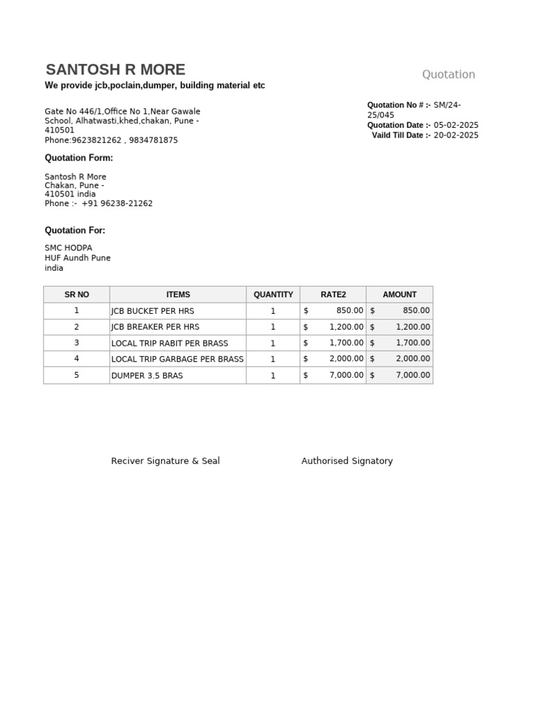 JCB and Dumper Quotation for Pune | PDF