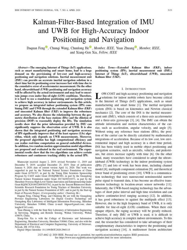 IMU and UWB Fusion for Indoor Positioning | PDF | Inertial Navigation ...