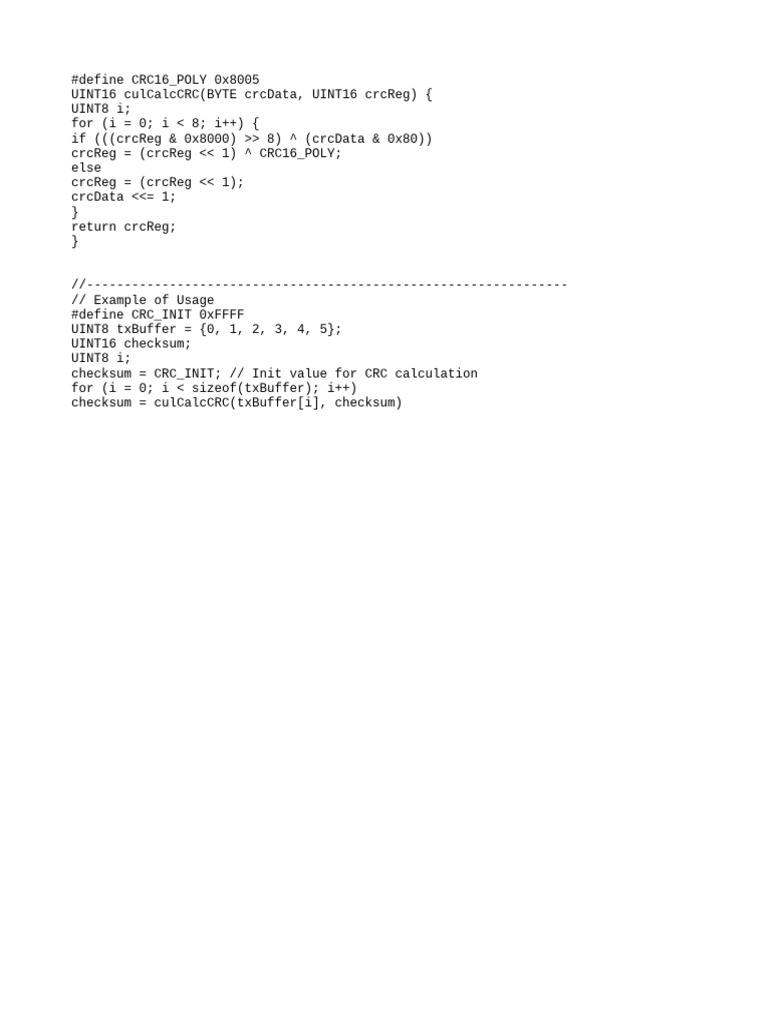 CRC16 Calculation in C Code | PDF