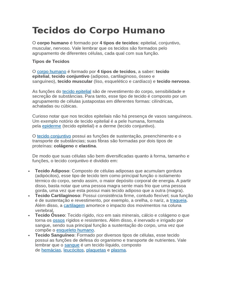 Tecidos Do Corpo Humano | PDF | Músculo | Tecido conjuntivo, image size:768x1024