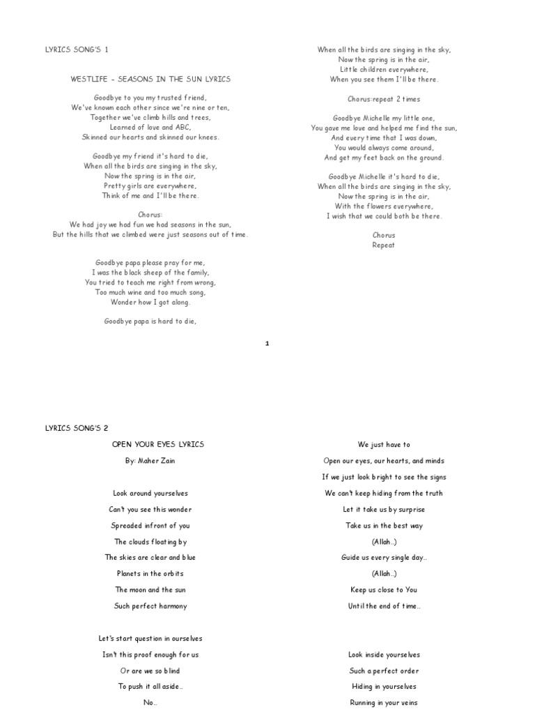 Lyric Song | PDF | Entertainment (General) | Leisure