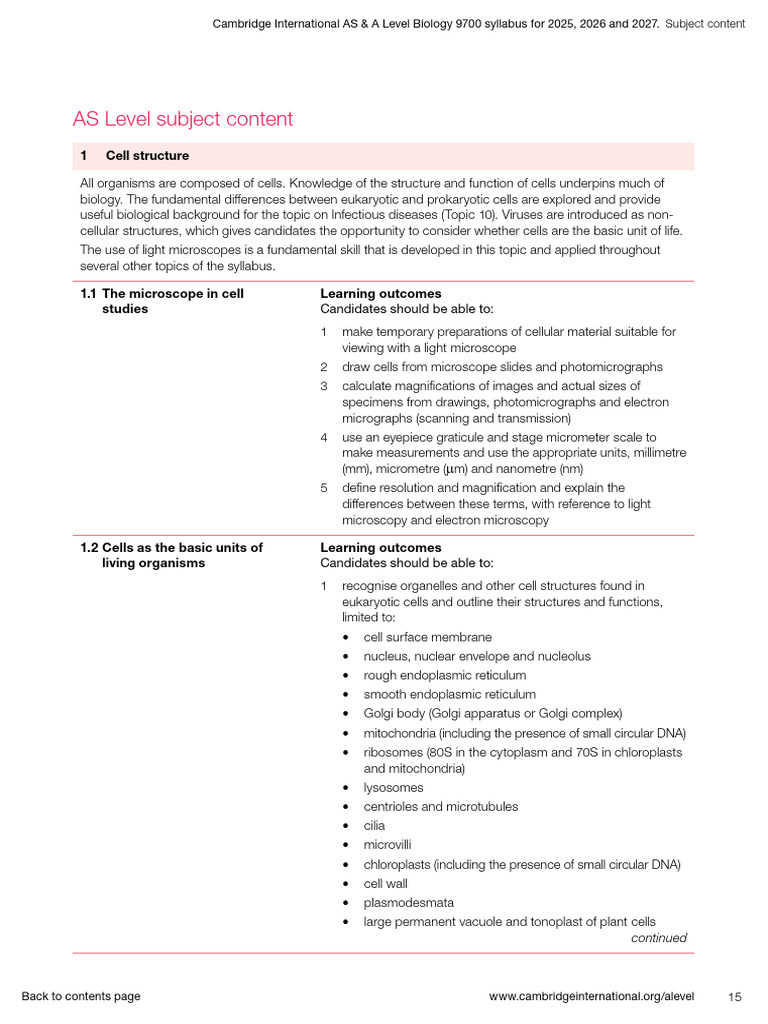AS & A Level Biology 9700 Syllabus 2026 | PDF | Mitosis | Cell Membrane