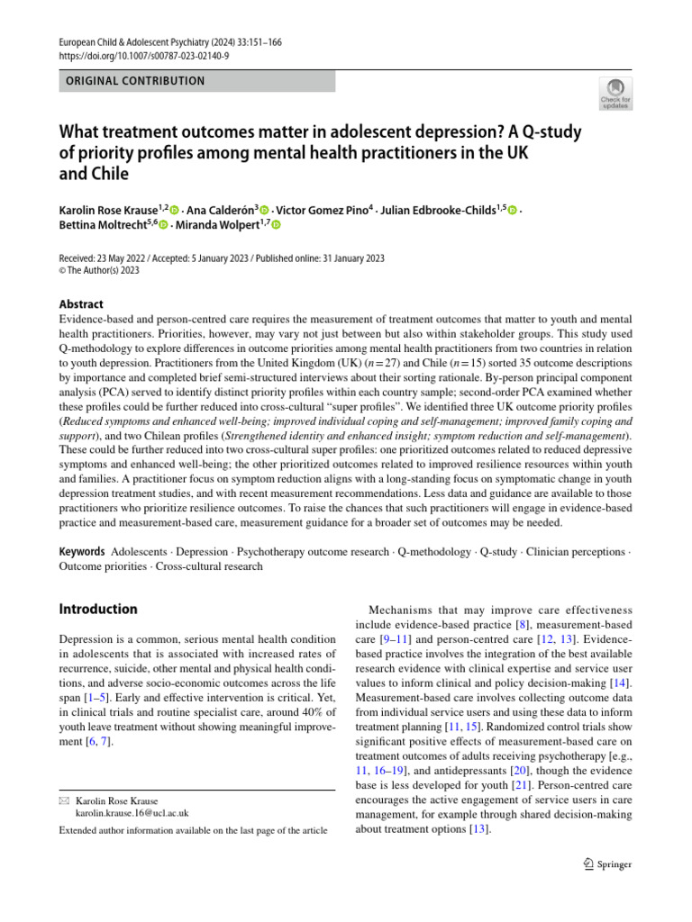 Adolescent Depression Treatment Outcomes | PDF | Major Depressive ...