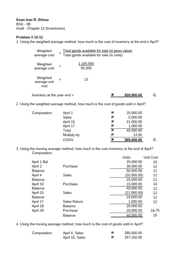 Inventory Cost Calculations for April | PDF | Cost Of Goods Sold ...