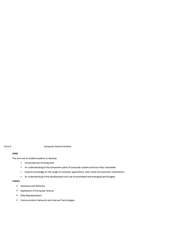 Form 2 Computer Science Curriculum | PDF | Computer Network | Operating ...