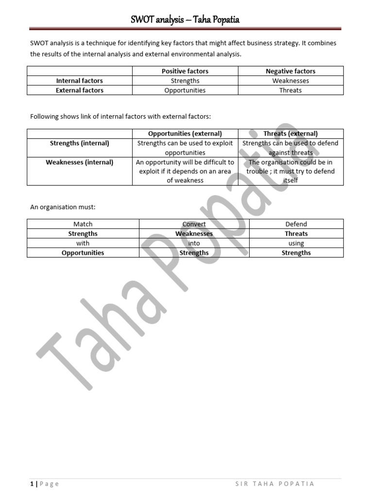 SWOT Analysis Overview and Strategy | PDF