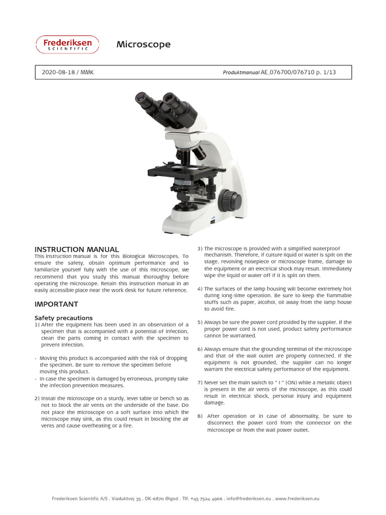 Biological Microscope Instruction Manual | PDF | Aperture | Optics