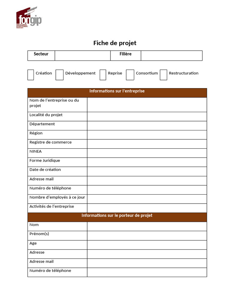 Fiche de Projet pour Financement | PDF