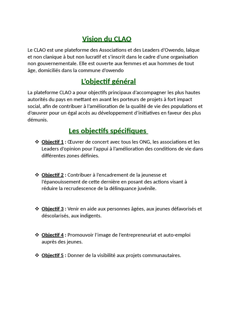 Vision et objectifs du CLAO | PDF