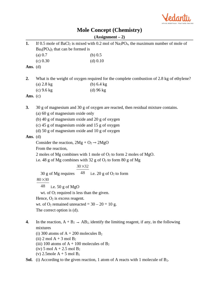 Mole Concept - Assignment - 2 | PDF | Mole (Unit) | Magnesium