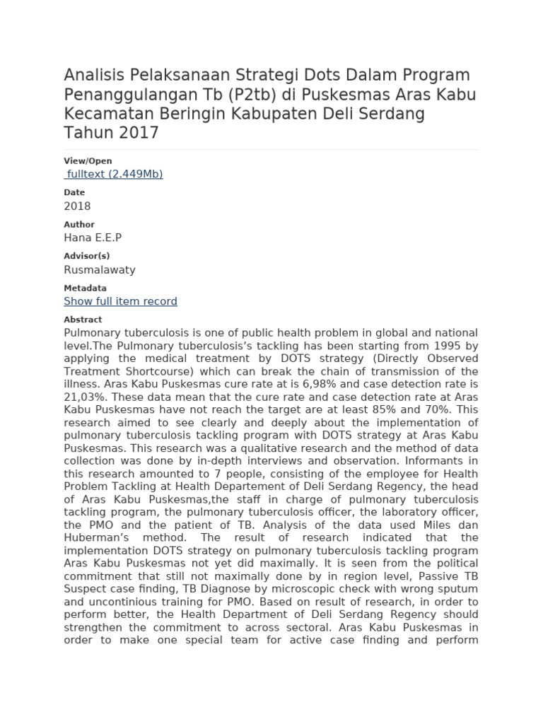 Analisis Pelaksanaan Strategi Dots Dalam Program Penanggulangan TB | PDF