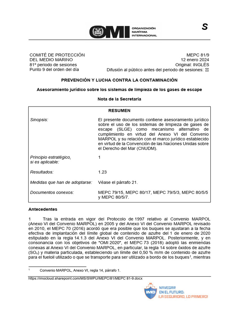 Prevención Contaminación Slge - Mepc 81-9 | PDF | Zona económica ...
