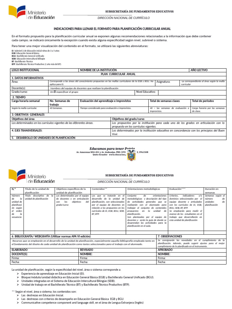 Formato para Planificación Curricular Anual | PDF | Plan de estudios ...