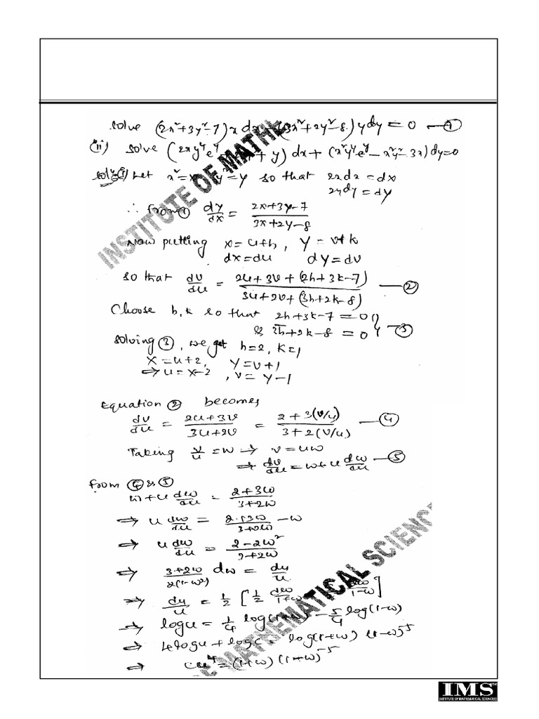 1-4 ODE Class Test (23 June-2020) Ans | PDF | Ordinary Differential ...