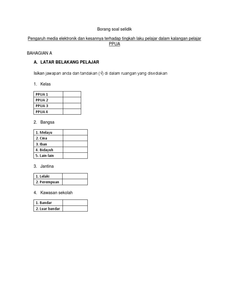 Borang Soal Selidik Pdf