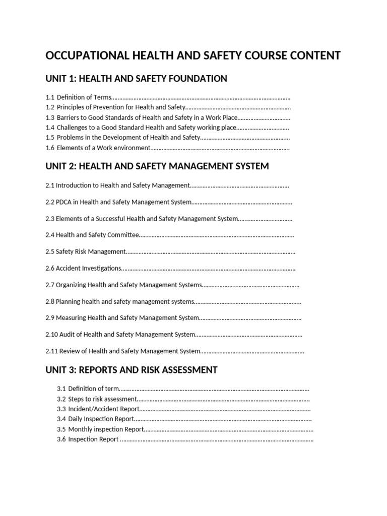 Occupational Health and Safety Course | PDF | Occupational Safety And ...