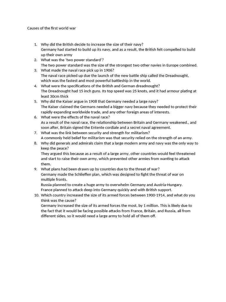 Causes of The First World War | PDF | Battleship | German Empire