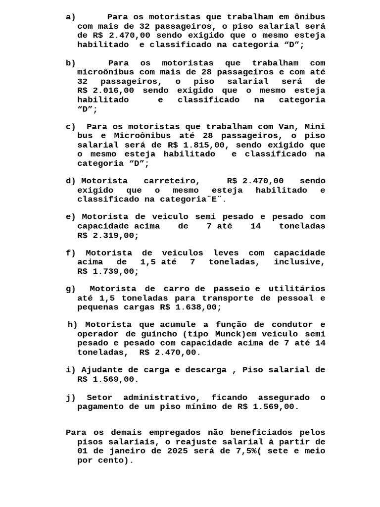 Piso Salarial Motoristas 2025 | PDF