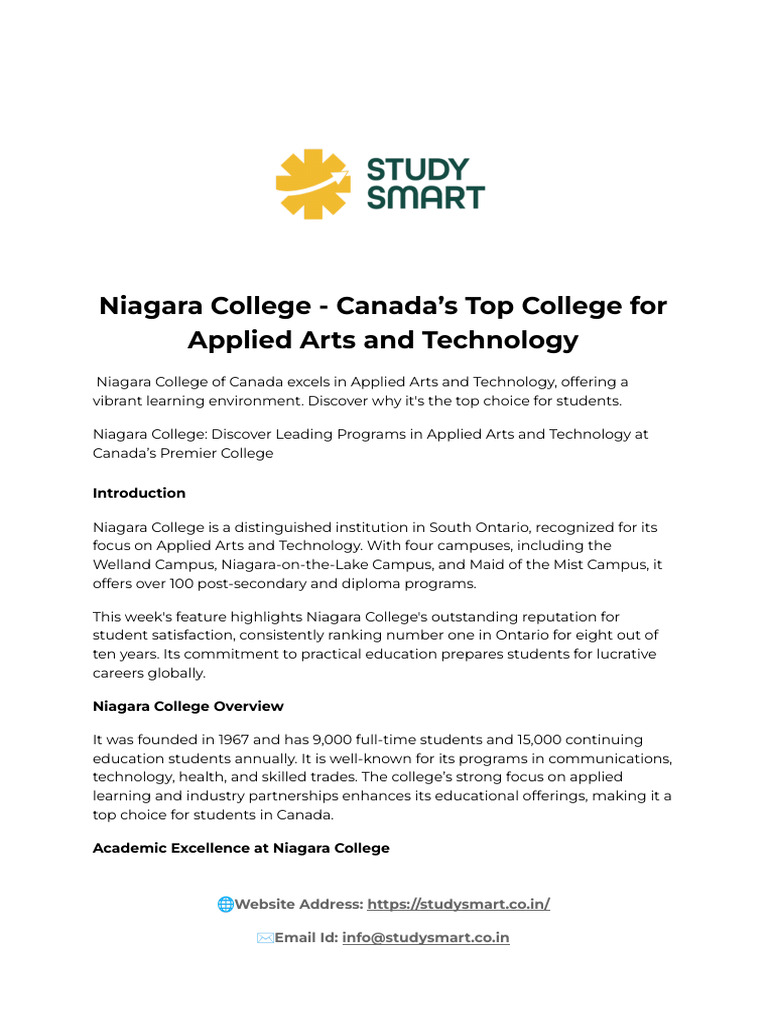 Study Destination Niagara College | PDF
