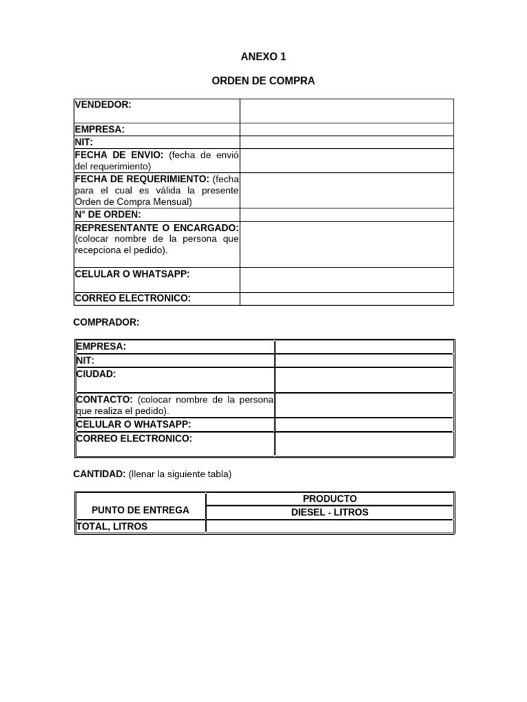 Anexo 1 Orden de Compra | PDF
