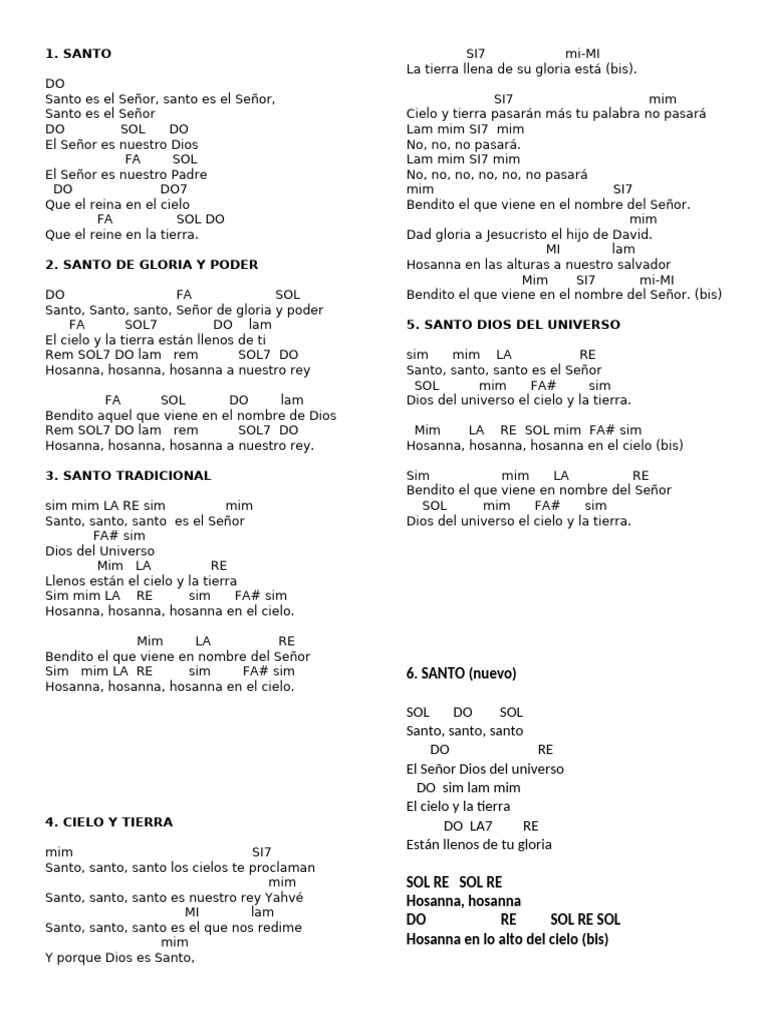 Letras de Canciones: Santo y Hosanna | PDF | Santo | Creencia religiosa ...