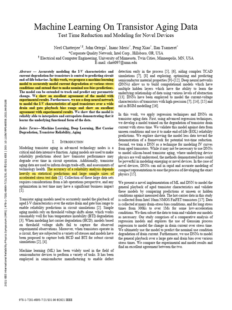 Machine Learning for Transistor Aging Modeling | PDF | Regression ...