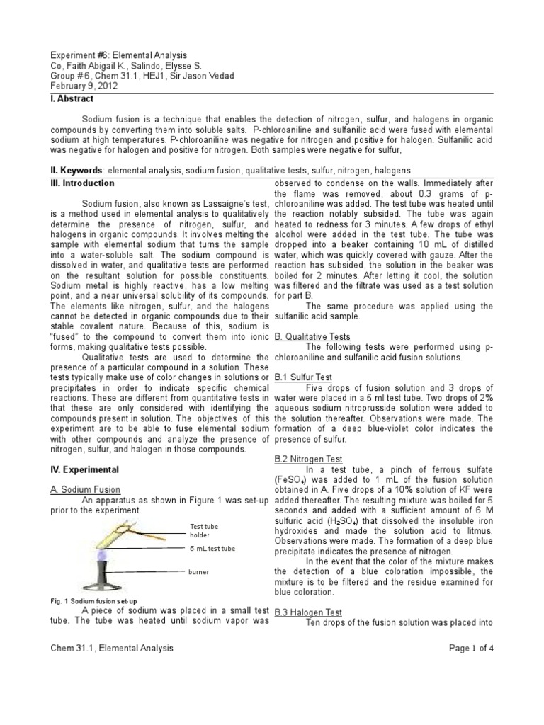 Exp 6 Sodium Fusion PDF PDF Cyanide Precipitation (Chemistry)