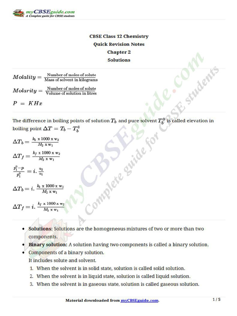 12 Chemistry Notes ch02 Solutions | PDF