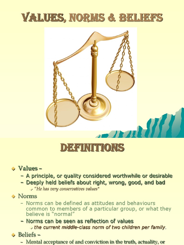 Values Norms Beliefs Value (Ethics) Morality