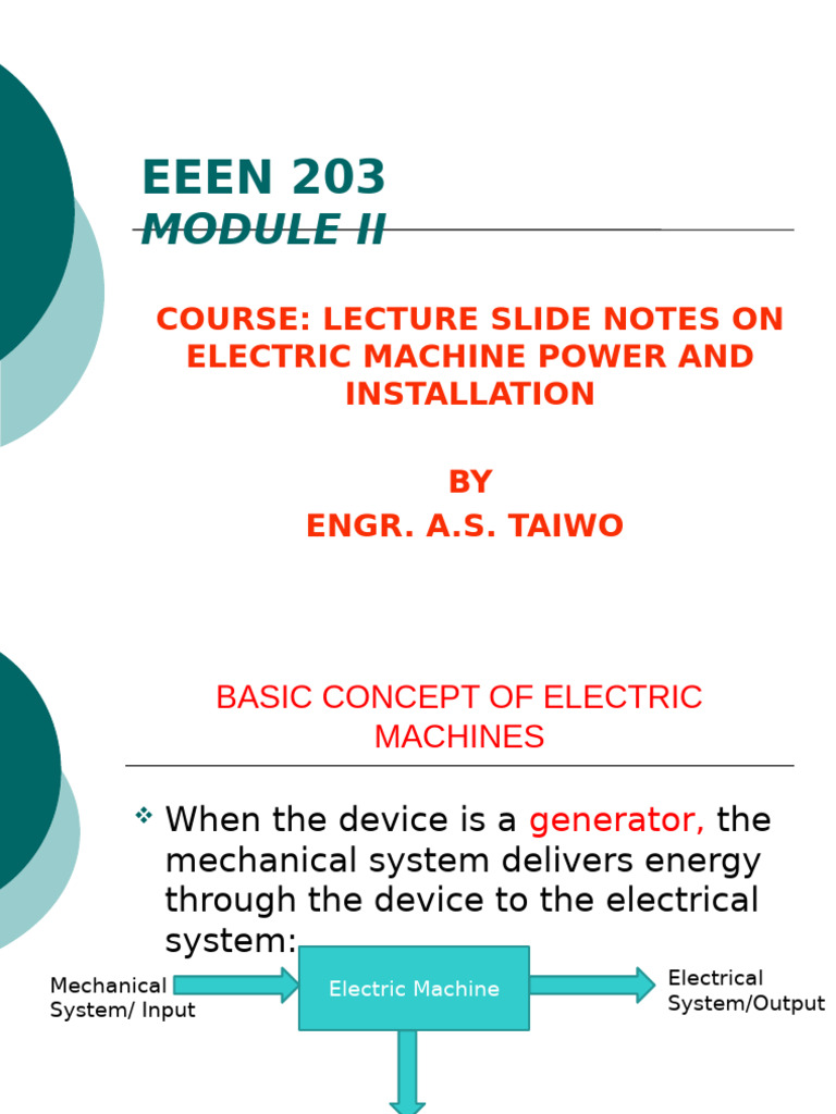 EEEN 203 Lecture II Taiwo | PDF | Electric Motor | Electromagnetic ...