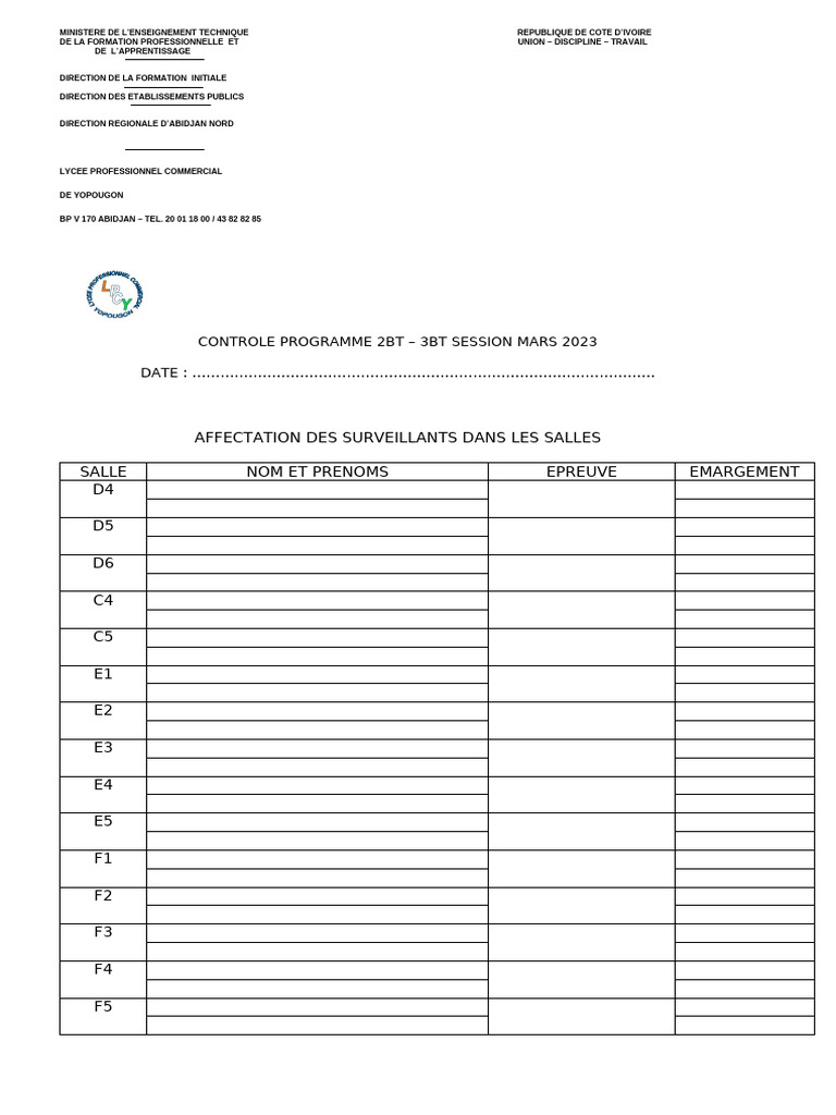 Contrôle Programme 2BT-3BT Mars 2023 | PDF