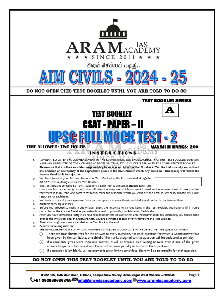 CSAT Paper II Test Booklet Guide | PDF | Adult Attention Deficit ...