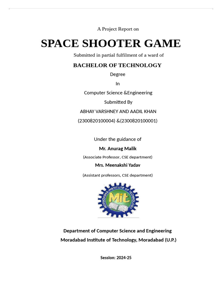 Space Shooter Game Project Report | PDF | Java Script | Document Object ...