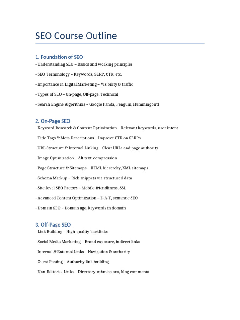 SEO Course Outline Descriptive | PDF