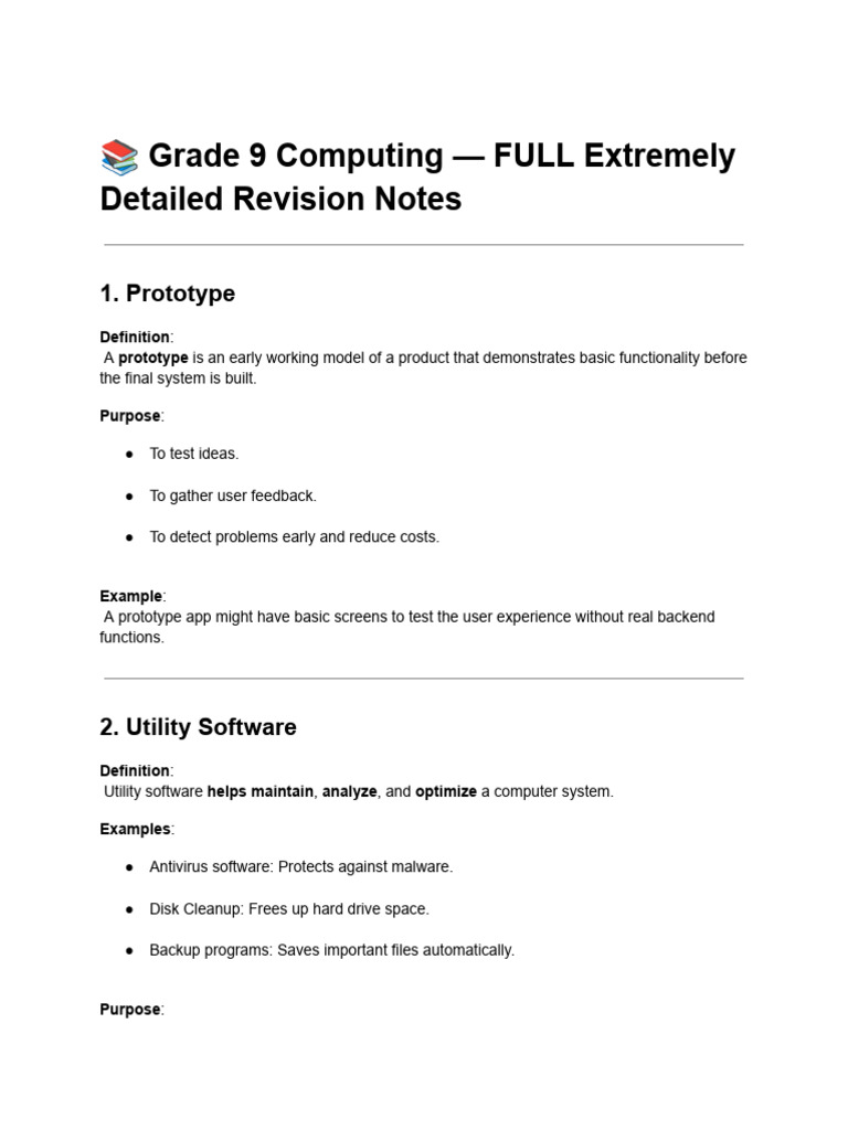 Grade 9 Computing Revision Notes | PDF | Operating System | Data Type