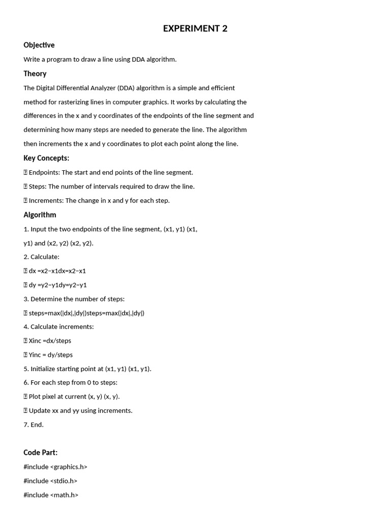 DDA Line Drawing Algorithm Guide | PDF