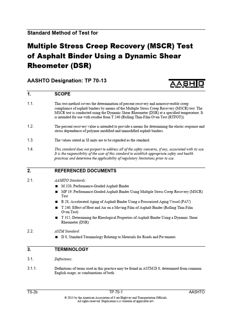 MSCR Test for Asphalt Binder Compliance | PDF | Creep (Deformation ...