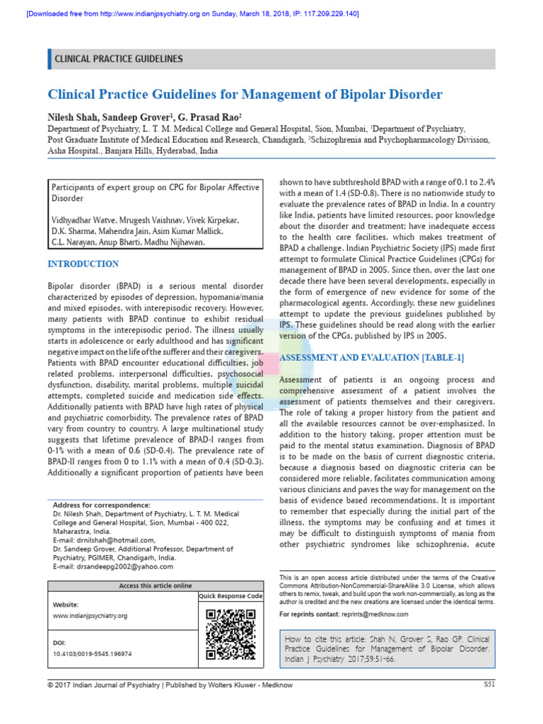 Guidelines for Bipolar Disorder Management | PDF | Bipolar Disorder | Mania