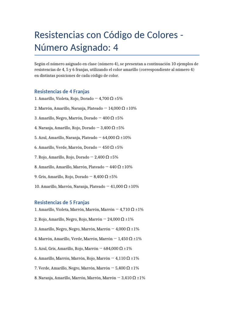 Ejemplos de Resistencias por Color | PDF