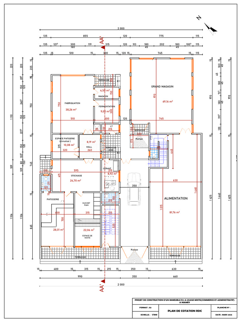 Vue en plan cotée immeuble R+1 Niamey | PDF