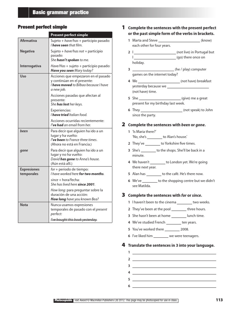 Present Perfect Simple Grammar Guide | PDF | Semantic Units | Languages