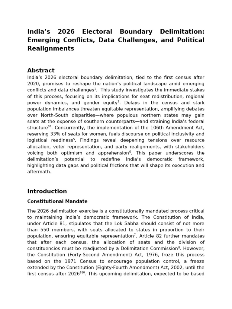 India's 2026 Electoral Delimitation Insights | PDF | Gerrymandering ...