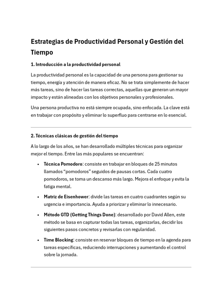 Estrategias para Mejorar la Productividad | PDF | Gestión del tiempo ...