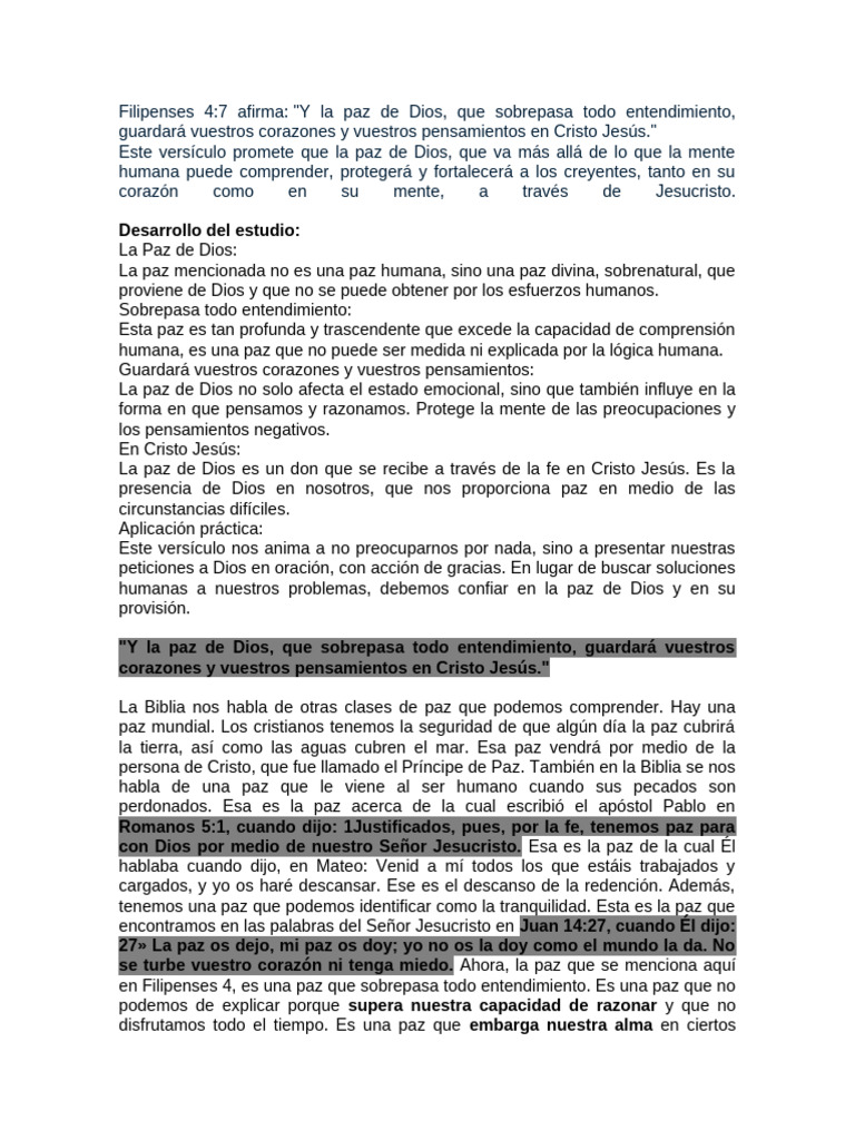 La Paz de Dios Que Sobrepasa Todo Entendimiento | PDF | Paz | Epístola ...