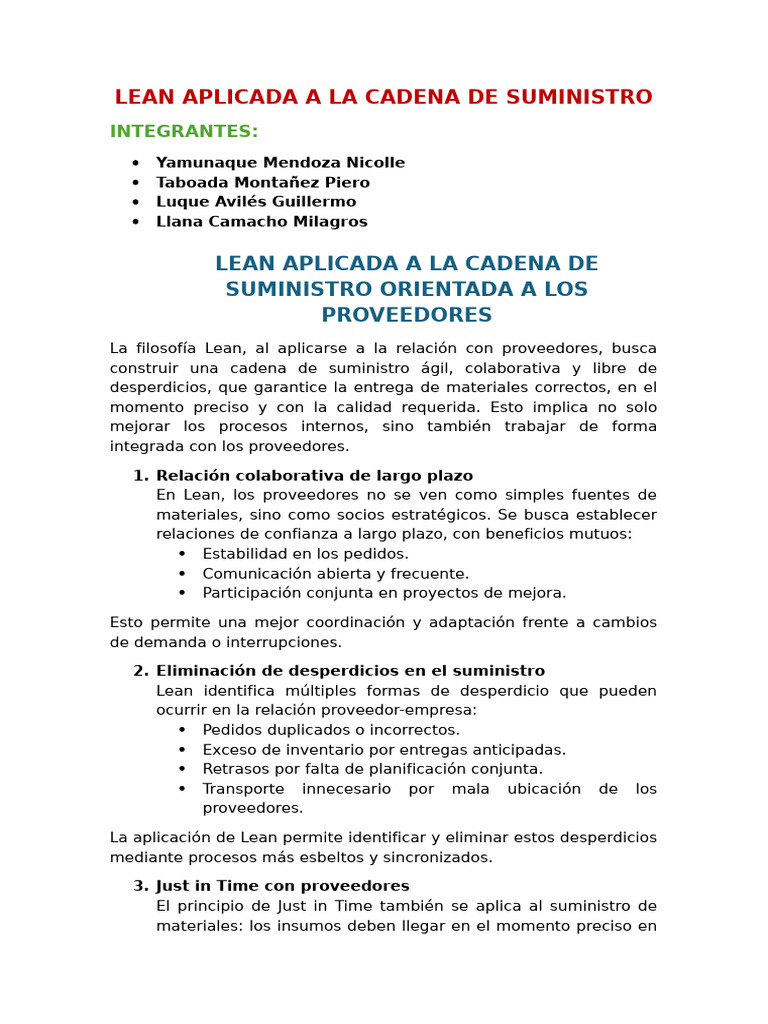 Filosofía Lean en la Cadena de Suministro | PDF | Cadena de suministro ...